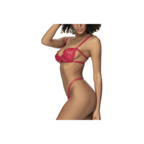 Ensemble lingerie sexy en vinyle rouge avec soutien-gorge et string 